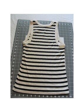 A new day striped tank top featuring a cream-colored trim size medium